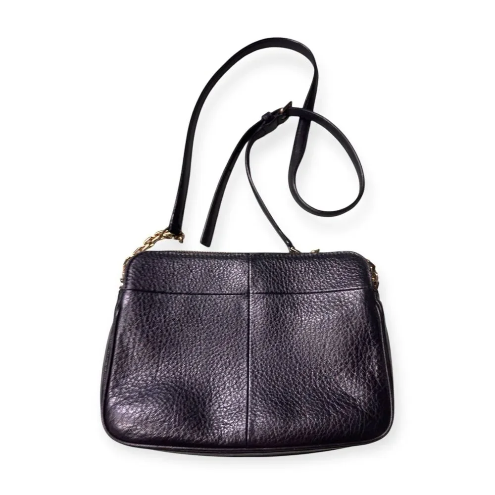 Tory Burch‎ Pebbled Leather Black Crossbody Ivy w/ Gold Chain Accents